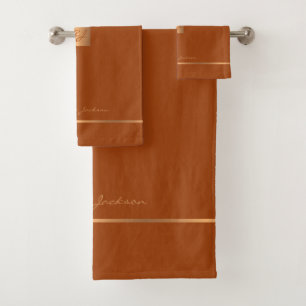 Moderne, elegante Terracotta-mit Monogramm Streife Badhandtuch Set