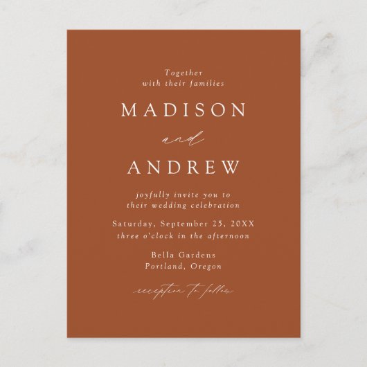 Moderne Elegante Terracotta QR Code Wedding Einladungspostkarte (Vorderseite)