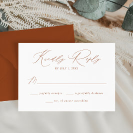 Moderne Elegante Terracotta Script Wedding RSVP Karte