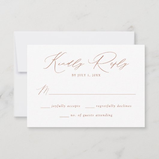 Moderne Elegante Terracotta Script Wedding RSVP Karte (Vorderseite)