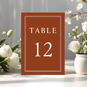 Moderne elegante Terrakotta-Hochzeit Tischnummer