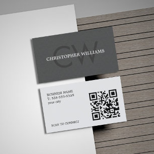 Moderne elegante Textur Grau Monogramm QR-Code Visitenkarte