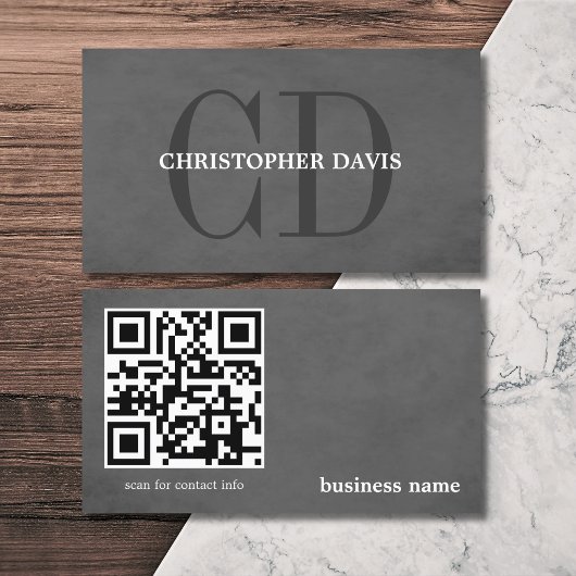 Moderne elegante Textur Grau Monogramm QR-Code Visitenkarte