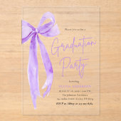 Moderne elegante Trendy Lila Bow Graduation Party Acryleinladungen (Vorderseite)