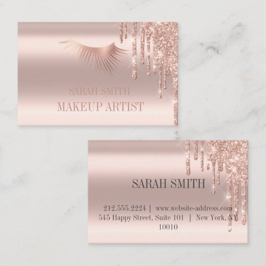 Moderne Elegante Tropfen Goldene Rose Visitenkarte (Vorne/Hinten)