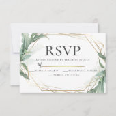 Moderne elegante tropische Blätter Hochzeit RSVP Einladung (Vorderseite)