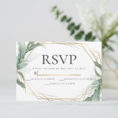 Moderne elegante tropische Blätter Hochzeit RSVP Einladung (Stehend Vorderseite)