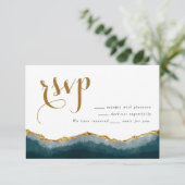 Moderne elegante Türkis Gold Agate Hochzeit Begleitkarte (Stehend Vorderseite)