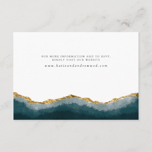 Moderne elegante Türkis Gold Agate Hochzeit Begleitkarte (Rückseite)