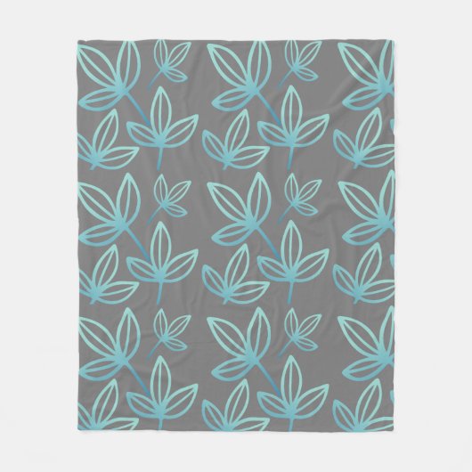 Moderne elegante türkisfarbene Blätter Fleecedecke (Vorderseite)