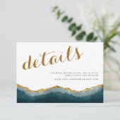 Moderne elegante türkisfarbene Gold Agate Hochzeit Begleitkarte (Stehend Vorderseite)