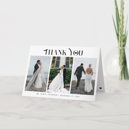 Moderne, elegante Typografie 4 Foto Collage Hochze Dankeskarte (Vorderseite)