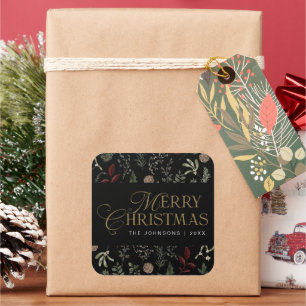 Moderne elegante Typografie Botanisches Weihnachte Quadratischer Aufkleber