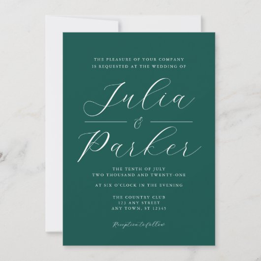 Moderne elegante Typografie Emerald Green Wedding Einladung (Vorderseite)