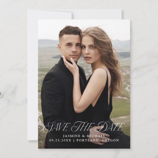Moderne, elegante Typografie-Foto Hochzeit Save The Date (Vorderseite)
