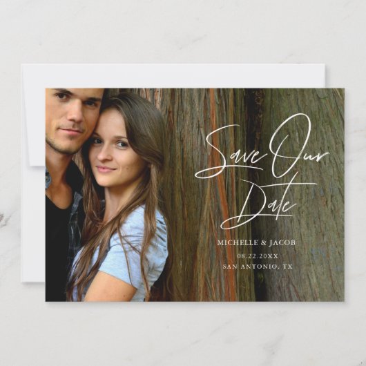 Moderne elegante Typografie-Foto Save the Date-Kar Date (Vorderseite)