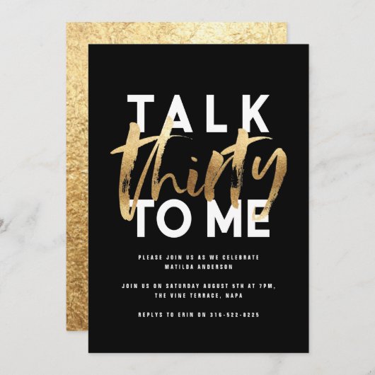 Moderne elegante Typografie Girly Gold 30. Vortrag (Vorne/Hinten)