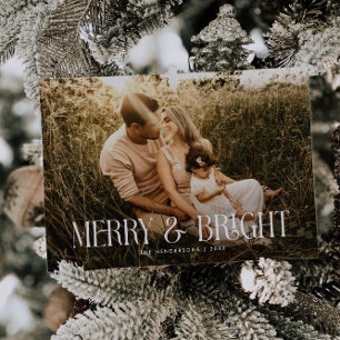 Moderne Elegante Typografie Merry & Bright Foto Feiertagskarte