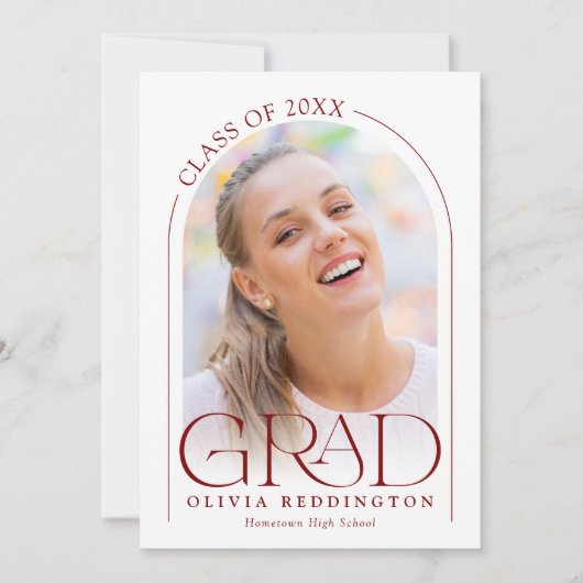 Moderne Elegante Typografie Rot 2 Foto Arch Grad Ankündigung (Vorderseite)