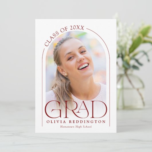 Moderne Elegante Typografie Rot 2 Foto Arch Grad Ankündigung (Stehend Vorderseite)