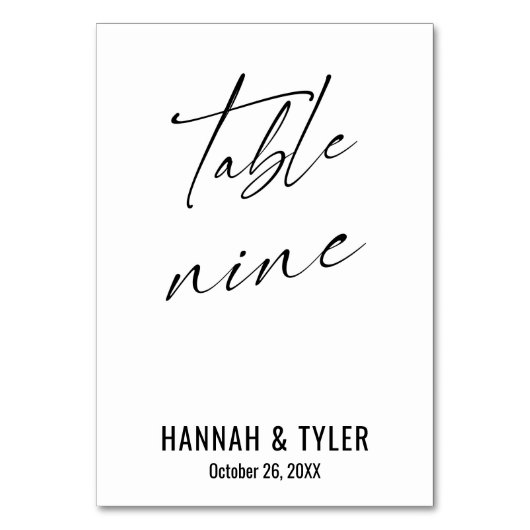 Moderne elegante Typografie Table Nine Tischnummer (Vorderseite)