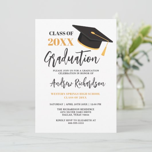 Moderne elegante Typografie Tassel Graduation Part Einladung (Stehend Vorderseite)