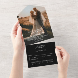 Moderne elegante UAWG Wedding mit dem Black Foto All In One Einladung