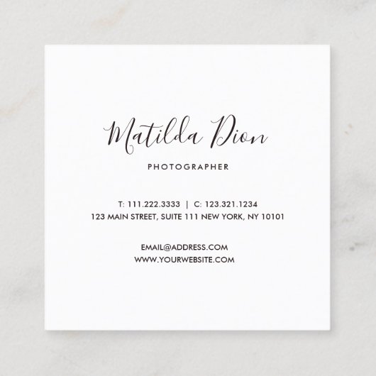 Moderne, elegante und einfache Fotografie Quadratische Visitenkarte (Rückseite)