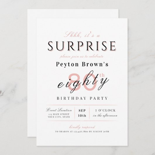 Moderne, elegante und stilvolle Überraschung 80. G Einladung (Vorne/Hinten)