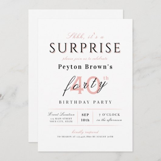 Moderne, elegante und stilvolle Überraschung zum 4 Einladung (Vorne/Hinten)