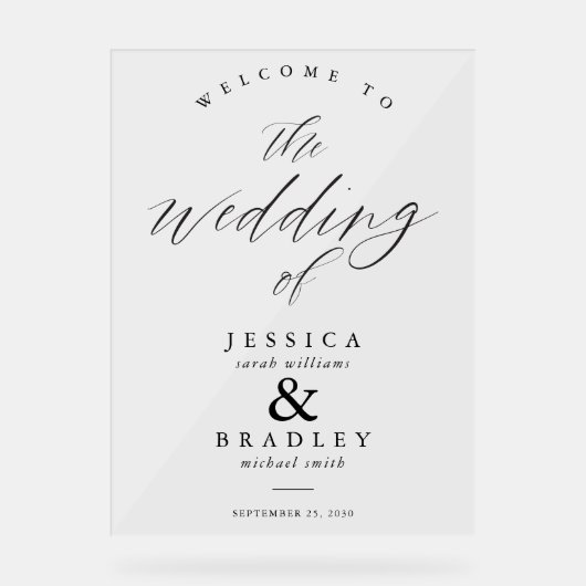 Moderne elegante und transparente Hochzeit Willkom Acrylschild (Vorderseite)