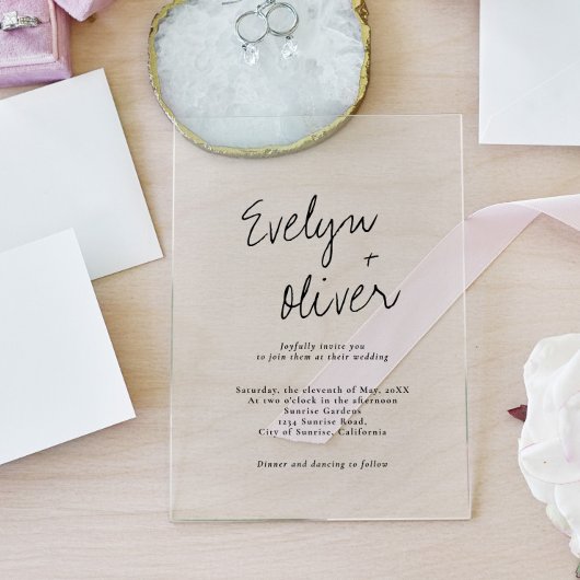 Moderne, elegante und zeitgenössische Hochzeit Acryleinladungen