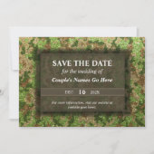 Moderne Elegante Verlobung der Camouflage Glitzer Save The Date (Vorderseite)