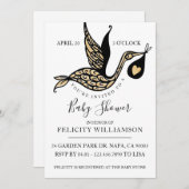 Moderne elegante Verzierte Stork Baby Dusche Einla Einladung (Vorne/Hinten)