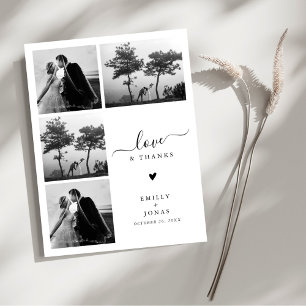 Moderne elegante vier-Foto-Hochzeit Danke Postkarte