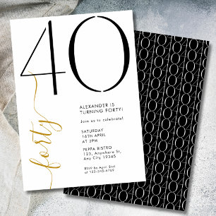Moderne elegante vierzig Schwarz Weiß 40. Geburtst Einladung