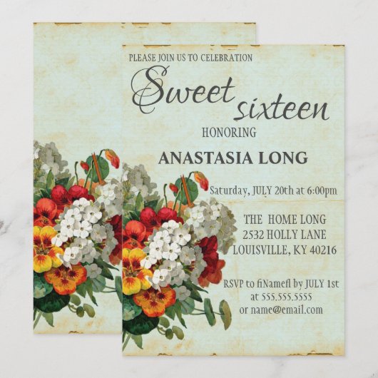Moderne, elegante Vintage Blume Save The Date (Vorne/Hinten)