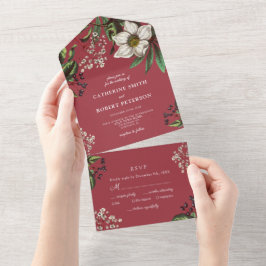 Moderne Elegante Vintage Dunkle Weihnachtszeit Ros All In One Einladung