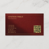 Moderne elegante Vorlage Goldtext mit QR-Code Visitenkarte (Rückseite)