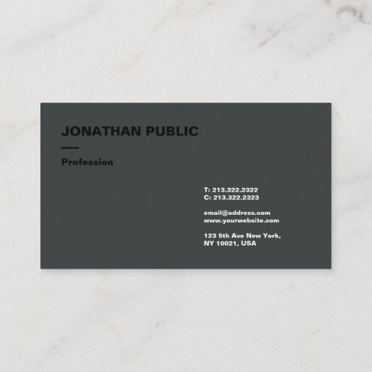 Moderne elegante Vorlage Schwarz & Anthrazit Visitenkarte (Rückseite)