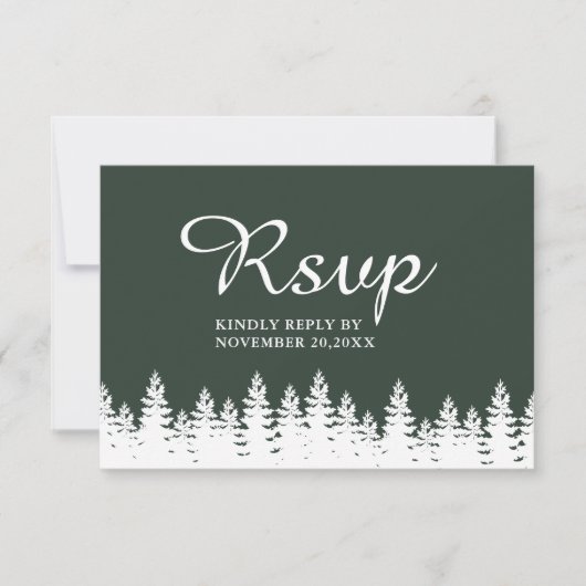 Moderne, elegante, waldgrüne Winterhochzeit RSVP Karte (Vorderseite)