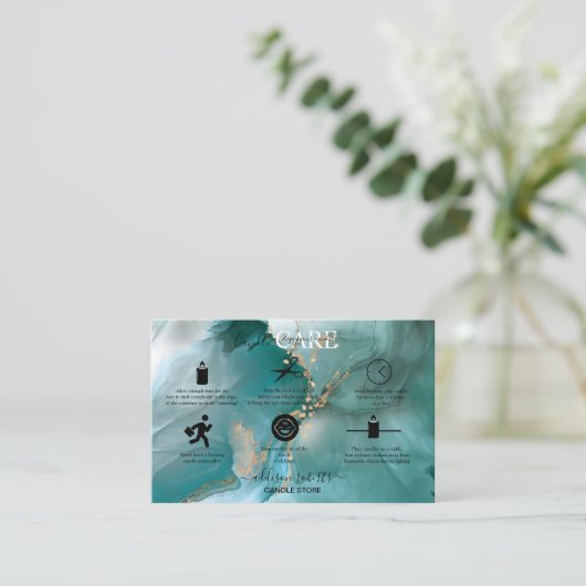 Moderne Elegante Wasserfarbe Aquamarin Candle Care Visitenkarte (Stehend Vorderseite)