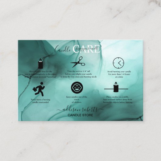 Moderne elegante Wasserfarbe Aquamarin Candle Care Visitenkarte (Vorderseite)