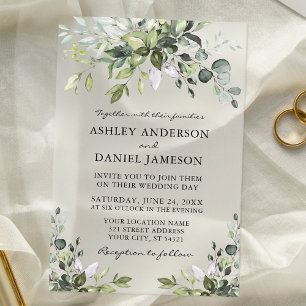 Moderne elegante Wasserfarbe Grün Hochzeit Acryleinladungen