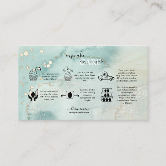 Moderne elegante Wasserfarbe Grüne Cupcake Care Bu Visitenkarte (Vorderseite)