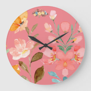  Moderne elegante Wasserfarbe Rosa  Große Wanduhr