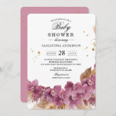 Moderne Elegante Wasserfarbe Rosa Orchid & Pampas Einladung (Vorne/Hinten)