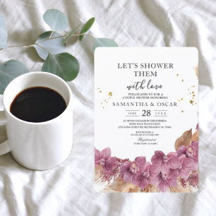 Moderne Elegante Wasserfarbe Rosa Orchid & Pampas Einladung