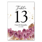 Moderne Elegante Wasserfarbe Rosa Orchid & Pampas Tischnummer (Rückseite)