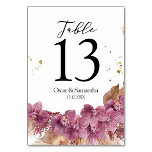Moderne elegante Wasserfarbe rosa Orchidee & Pampa Tischnummer